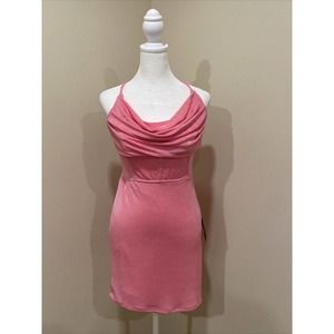 LULUS dress large MINI Pink Halter Rouge Neck Lace Up Back